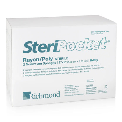 Richmond - SteriPocket Rayon/Poly Nonwoven Sterile 2x2 8-Ply 2/Pk x 200 Pks/Box