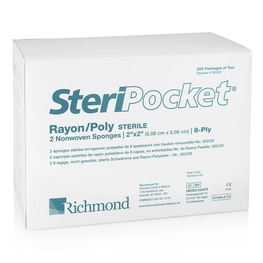 Richmond - SteriPocket Rayon/Poly Nonwoven Sterile 2x2 8-Ply 2/Pk x 200 Pks/Box