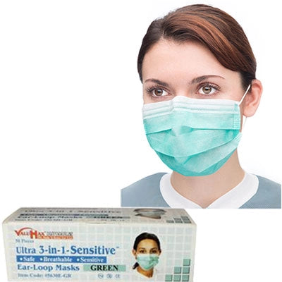 ValuMax - Ultra 3-in-1 Earloop Mask 50/Bx Green